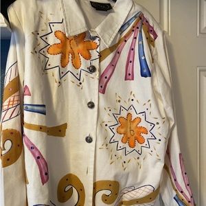 Alex Kim Jacket Womens M-L Embroidered  white floral artsy boho